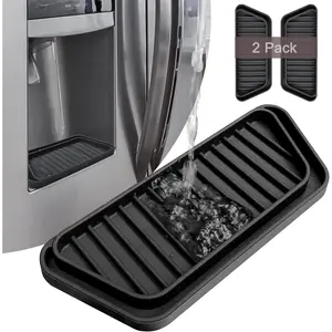 Refrigerator Drip Catcher Tray,Protector Ice and Water Dispenser Pan,Fridge Spills Water Pad Catch Basin for Drainage 2 Pack (Rectangular,Black)