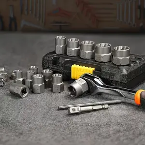 14pcs Hex Socket Set | Compatible with 1/4"-3/8" Drivers, Covers 6.35mm to 19mm, Strong Grip, Easy to Remove, Metal, Ideal for Automotive and Home Repairs