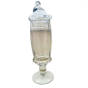 Vintage Apothecary Jar Tall Candy Dish Clear Glass Footed Lidded Canister