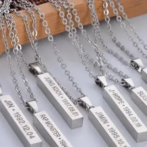 Stainless Steel KPOP Necklace Bangtan Boys Jimin JIN J-Hope Suga Steel Cuboid Cube Pendant Chain Choker Men Women Jewelry Gift