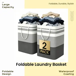 2-Pack 75L Square Waterproof Laundry Hamper, Durable Home Supplies Laundry Basket, Space-Saving Organizer for College Dorms, PE Gear Storage