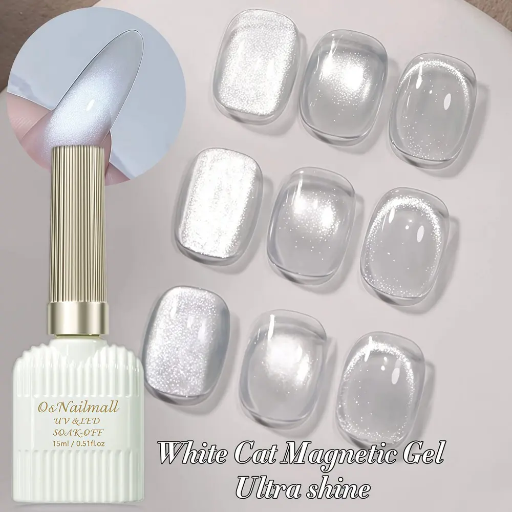 OsNailmall 15ML Moonlight White Cat Eye Gel Nail Polish, Gel Polishes, Gel Based, Long Lasting Shine, Gel Shine Finish, Nail Care, Perfect for Manicure Salons, Trendy Nail Art Solution