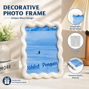 1PCS | 6 Inch Fun Photo Frame, Cartoon Simple Style, Wave Plastic Frame, Standable and Hangable, Home Decor, Kitchen, Office, Birthday Gift