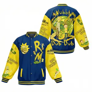 Ricck And Morrty Blue Yellow Baseball Jacket, Funny Animation Unisex Apparel For Men Women, Peace Among Worldds Design, Trendy Winter Coat
