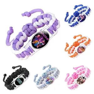 Demon Girl Group Braided Bracelet Anime Peripheral Crystal Embellished Colorful Adjustable Wristband, Stylish Accessory for Fans