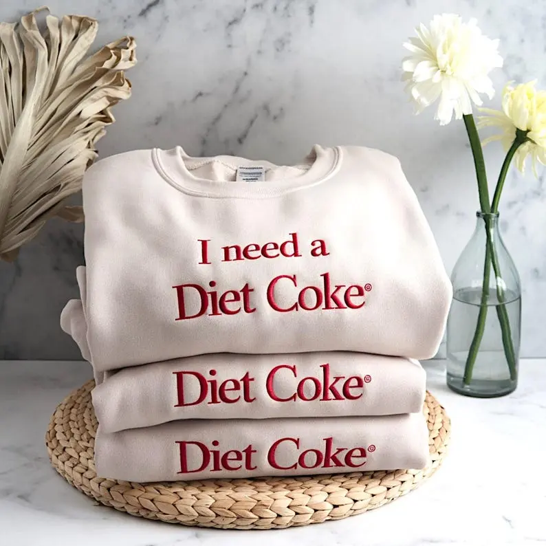 Embroidered Diet Coke Sweatshirt, Pop Caffeine Drink Crewneck, Diet Coke Embroidered Sweater, Minimalist Soda Lover Sweatshirt, Cozy Unisex Pullover