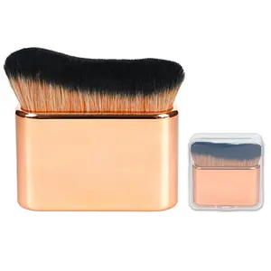 Self Tanner Body Makeup Kabuki Brush for Face and Body, Self Tanning Applicator for Leg Makeup, Bronzer Lotion Cream Powder, Vegan Synthetic Bristles with Travel Case Rose Gold