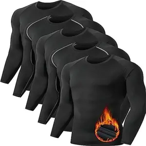 5  Pack Men's Thermal Compression Shirt Fleece Lined Long Sleeve Athletic Base Layer Cold Weather Gear Workout Top