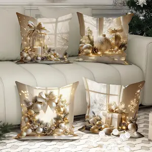 Set of 4 Christmas Cushion Covers, 45x45cm Soft Plush Material, Hidden Zipper Design, Perfect for Home Decor & Festive Celebrations