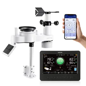 VEVOR 7-in-1 Wi-Fi Weather Station, 7-Inch TFT Display, Wireless Solar Powered Outdoor Sensor, Rain Gauge, Indoor Outdoor for Weather Forecast, Wind Speed Direction, Temperature, Humidity, Rainfall