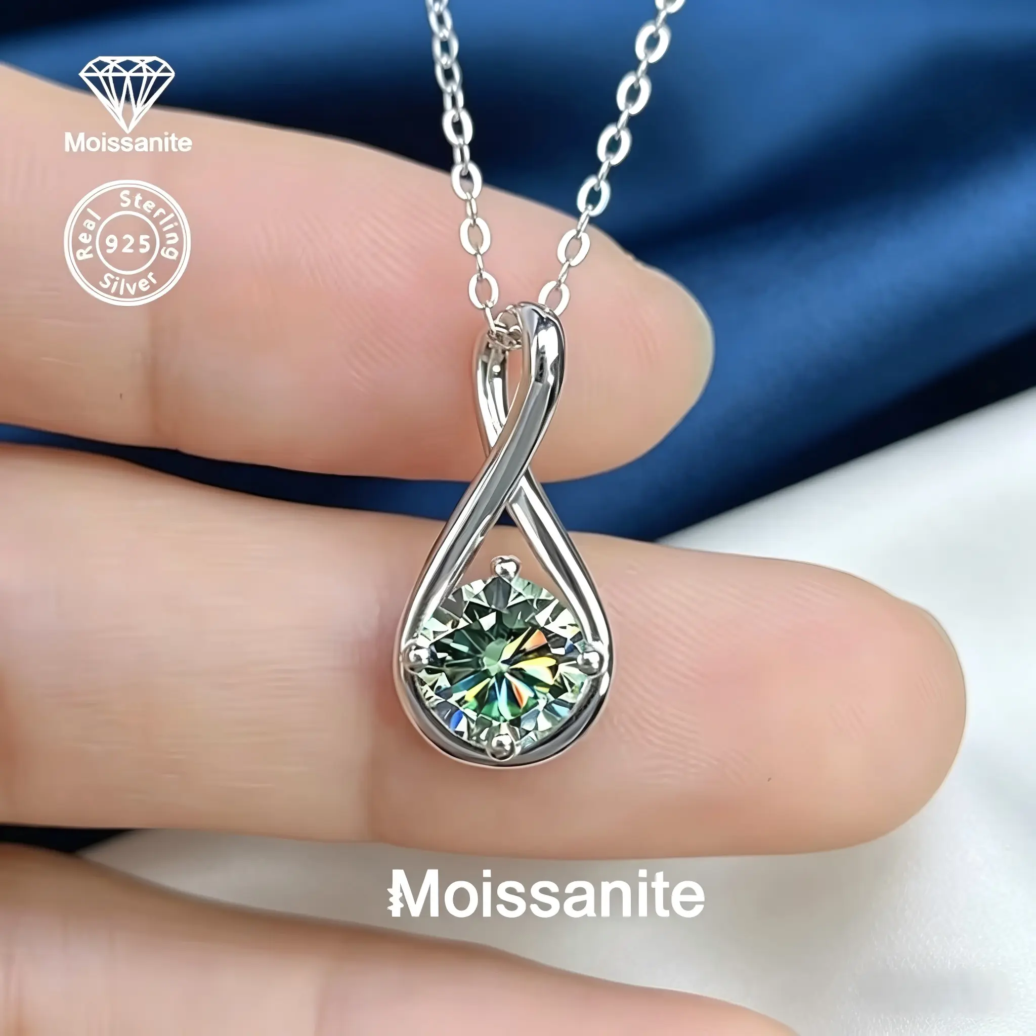 925 Sterling Silver 1CT Teal Green Moissanite Pendant Necklace, Infinity Symbol Design, Elegant Women's Jewelry, Perfect for Daily Wear/Weddings/Parties, Ideal Gift for Birthday/Valentine's Day/Mother's Day