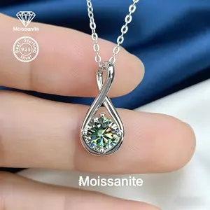 925 Sterling Silver 1CT Teal Green Moissanite Pendant Necklace, Infinity Symbol Design, Elegant Women's Jewelry, Perfect for Daily Wear/Weddings/Parties, Ideal Gift for Birthday/Valentine's Day/Mother's Day
