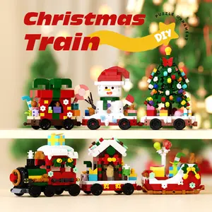 Christmas Train Building Blocks - 6 In 1 DIY ToVSet With Santa Claus & Snowman, Micro-Particle Bricks For Creative Holiday Desktop Decoration Gift For Kids & Adults