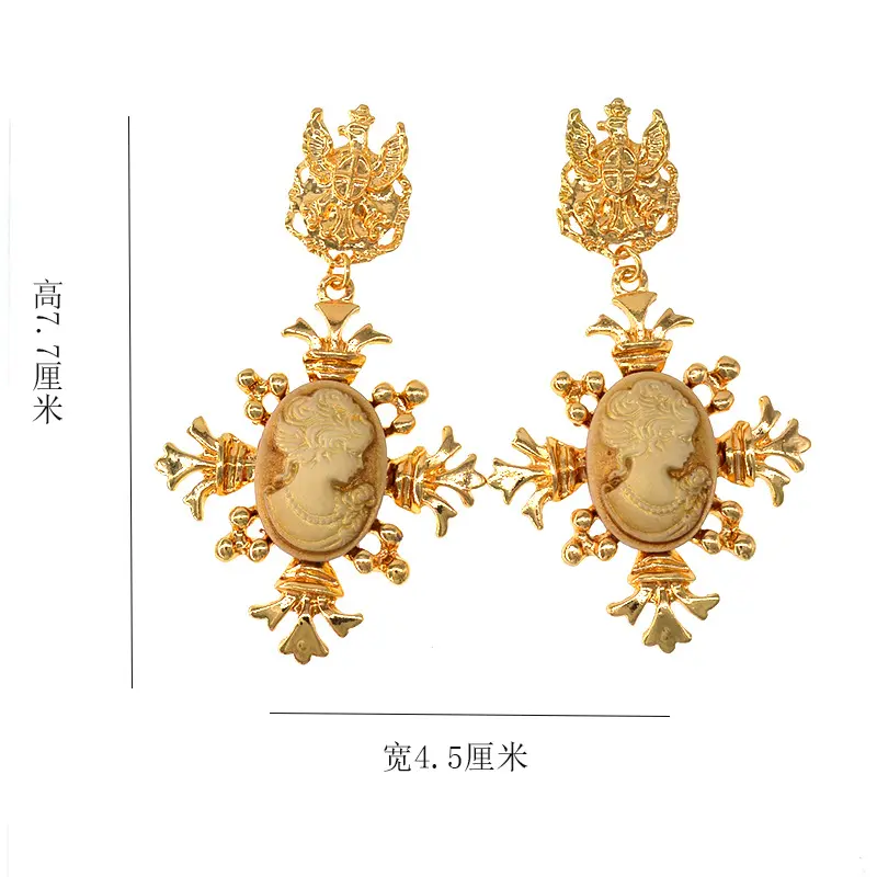Exaggerated Baroque Alloy and Resin Portrait Earrings for Women, Vintage Palace Style Artistic Ear Accessories