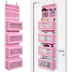 Over Door Organizer with 4 Large Capacity Pockets, Hanging Organizer Storage for Closet Bathroom  Bedroom Dorm, Toys  Sundries and  Essentials, Pink