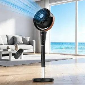 Bedroom Pedestal Fan, , 1050CFM Airflow，Quiet 20dB DC Air Circulator, 15 Speeds 5 Modes, 120° Oscillation, 12H Timer, 37-45" Adjustable Height, LED Light, Standing Fan with Remote, Black, Mother’s Day Gifts