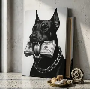 Doberman Canvas Wall Art, Modern Money Dog Art, Boss Dog Decor, Cool Dog Wall Decor, Sophisticated Animal Poster