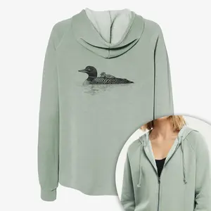 Common Loon with Chick - Gavia immer - Women's Cali Wave Zip-Up Sweatshirt