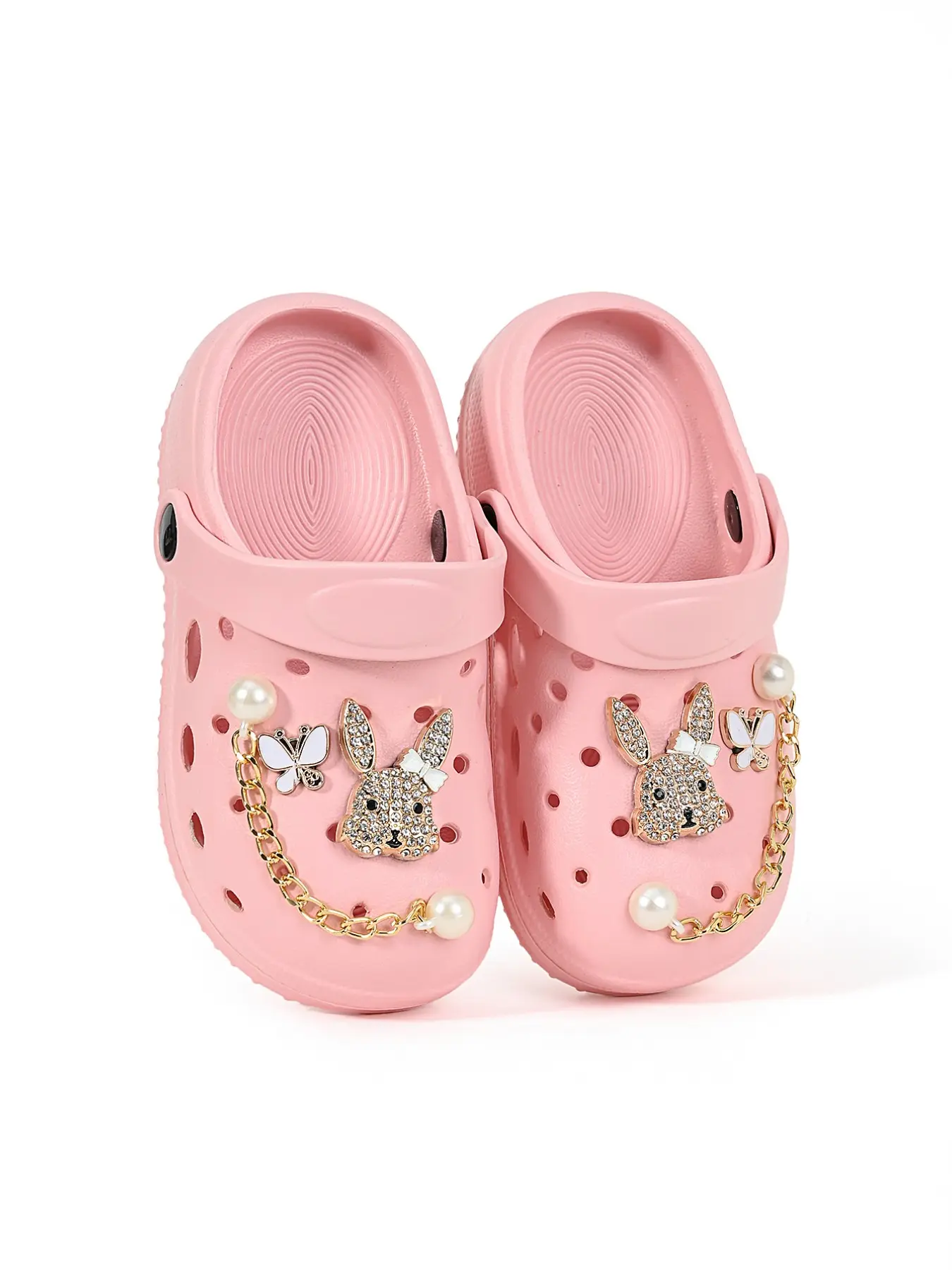 Summer New Plain Holey Shoes, Cute Thick Sole Anti-Slip Beach Resort Slide On Sandals, Breathable Textile Eva Sole Casual Girl Slippers