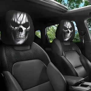 2pc, terrifying clown skull printed car headrest cover, suitable for all-weather use, car seat protector, elastic design, no filling material, suitable for long-distance driving trips.