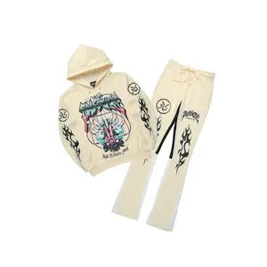 Lucy Vanilla/Black Hoodie/Stacked Flare Pant Track Set