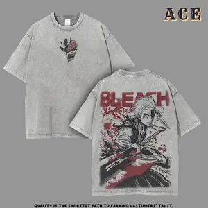 Ichigo Kurosaki Oversized Graphic Tee Bleach Anime T-Shirt Bankai Form Streetwear Washed Lightweight Cotton Soft Unisex Apparel Outfits Men Graphic Tees Street Wear Men Gifts Gift for Anime Fans