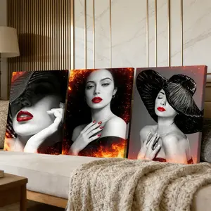 3 Counts Wooden Framed Canvas Painting, Elegant Black And White Fashion Woman Images, Exquisite Poster, Perfect Gift, Decor For Living Room, Bedthroom, Canvas For Home, Modern Art, Fashion Family Poster, Wall Art Decoration