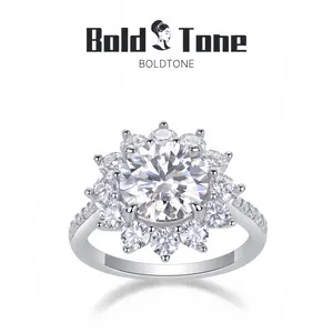 Sunflower Inspired Sterling Silver Ring with 3 Carat Round Cut Moissanite