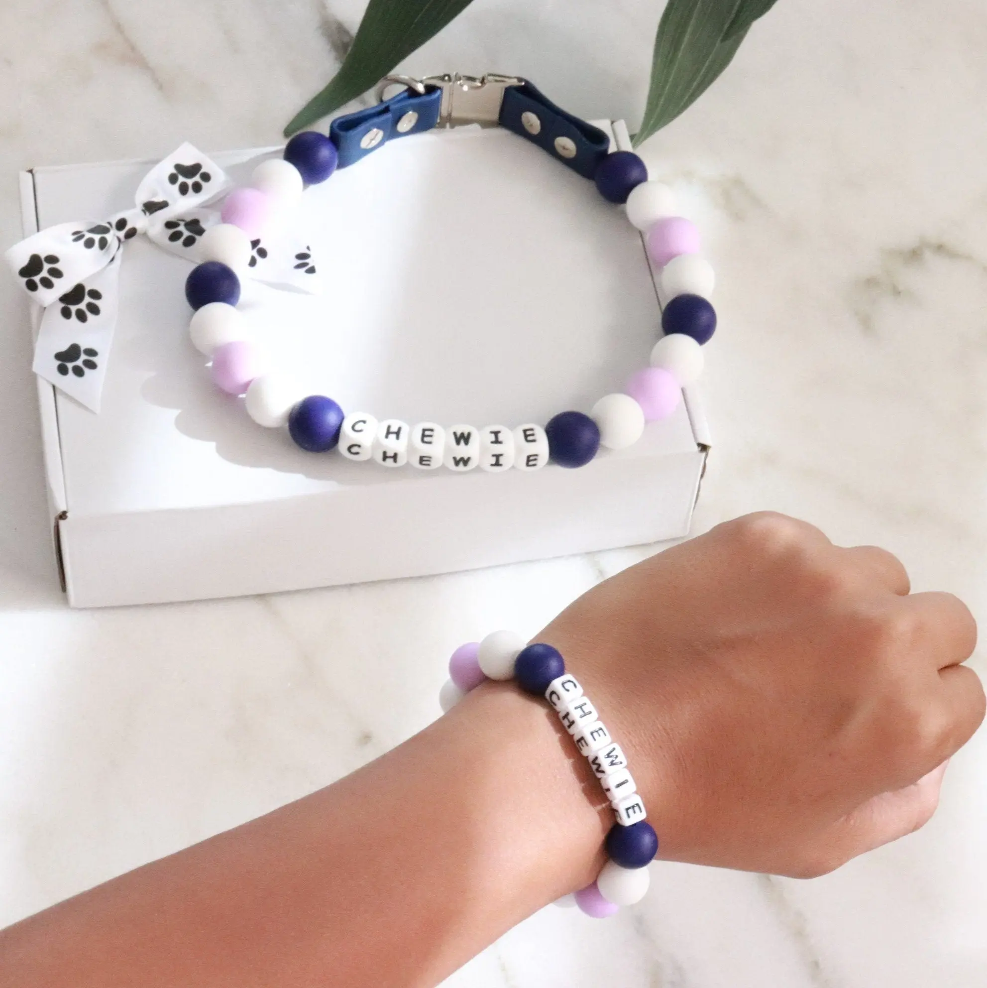 Friendship bracelet dog collar and bracelet set - Matching dog and owner- Quick Release