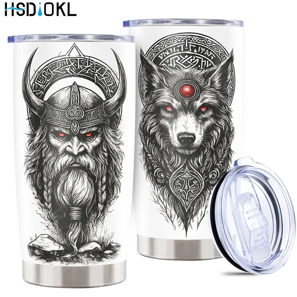20oz Insulated Stainless Steel Tumbler with Vikings Design - Keeps Drinks Hot/Cold, Fits Car Cup Holders, Insulated Travel Drinkware, Insulated Water Cup - Ideal Gift for Vikings Lovers (Friends, Family, Girlfriend, Brother)