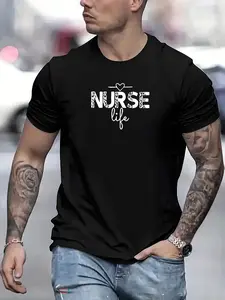 Nurse Life Graphic T Shirt Medical Theme Print Casual Streetwear Aesthetic Soft Breathable Lightweight Short Sleeve Crew Neck Summer Daily Wear Relaxed Fit Healthcare Outfit Versatile Gift for Medical Staff Comfortable Apparel Top