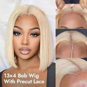 [Live Only] Wiggins Hair Glueless #613 Blonde Straight Bob Wigs Human Hair 13*4 Pre Cut Lace Wig Pre Plucked Hairline