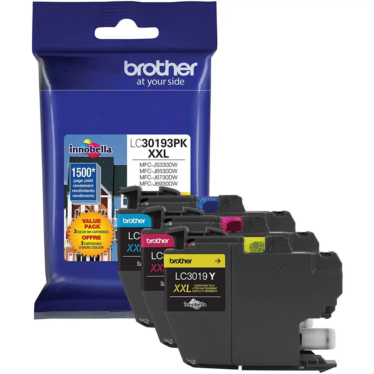 Brother Cyan/Magenta/Yellow Super High Yield XXL Ink-Jet Cartridge Set for MFC-J5330DW, MFC-J6530DW and MFC-J6930DW Printer, 1500 Page Yield Per Cartridge, 3 Pack
