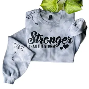 STRONGER THAN THE STORM GRAY TIE DYE CREWNECK SWEATSHIRT Pullover Casual Everyday Wear