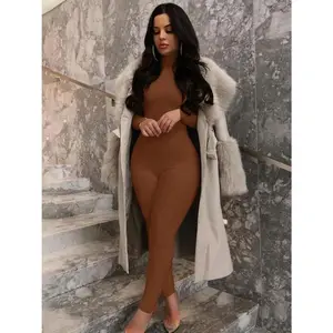 Women's Plain Turtleneck Body Sculpting Jumpsuit, Stretchy Jumpsuit Womenswear, Matching Workout Sport One Piece Bodycon Jumpsuit