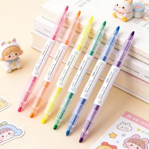 Candy Color Dual-Tip Highlighters 6-Pack, Macaron Pastel Set with Quick-Drying Non-Bleeding Tips, Durable Nibs, Colored Index Stickers – Soft Tone Eye-Friendly Dual Size Highlighter for Study & Office