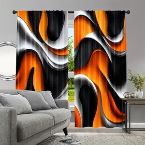 Modern Geometric Pattern Curtains Set, Striped Design, Polyester Fabric, Suitable for Bedroom Office Kitchen Study Room, Window Curtain