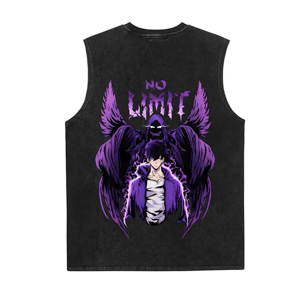 Men's Ribbed Oversized Seamless 90s Vintage Solo Leveling Anime-Inspired Graphic Vest Tee, Cotton Round Neck Biker Streetwear Sleeveless Vacation Outfit, Retro, 2Xl, Cold Wash Only, Menswear, Affordable Fashion, Vintage Style Vests, Seamless Vests