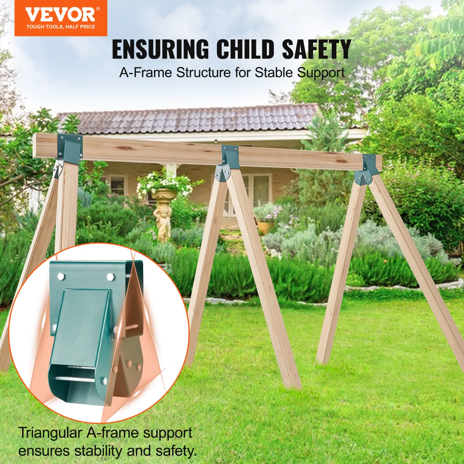【summerfinds】VEVOR A-Frame Middle Swing Set Brackets, Heavy Duty Carbon Steel Swing Set Hardware with Mounting Hardware, DIY Swing Set Bracket Swing Set Kit for 4x4 Legs & 4x6 Beam, Green (3 Pcs)