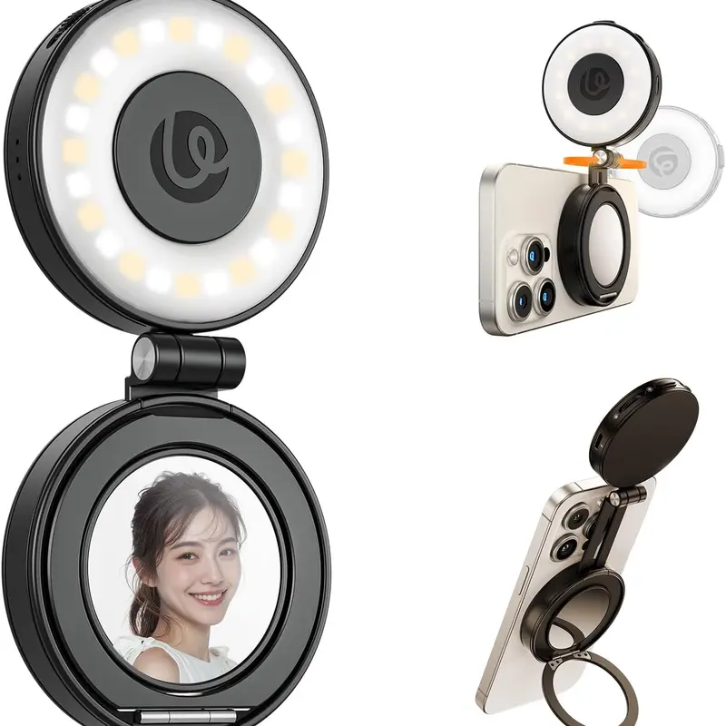 Ulanzi LM23 MagSafe Foldable LED Camera Light - 360° Even Glow, 2500-8500K Bi-Color, CRI/Ra 92-96 Magnetic Lens Cover Selfie Fill Light for Content Creators iPhone/Android Mobile Live Accessory