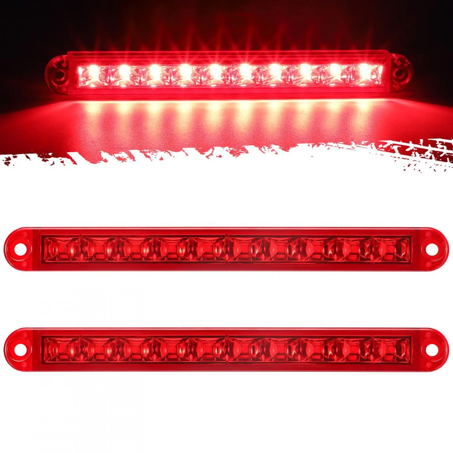Partsam 2pcs 6-1/2 6.5" Trailer Stop Turn Parking Tail Clearance Light Bars Strips Red Led 10-2835 SMD Red Lens with Scews 3 Wire Pigtails 12V IP67 Waterproof
