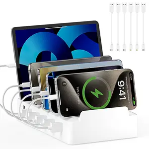 COZOME Charging Station for Multiple Devices 6 USB Ports Family Charger Compatible with Apple iPhone iPad Android Phones Tablets User Friendly Design charging station organizer