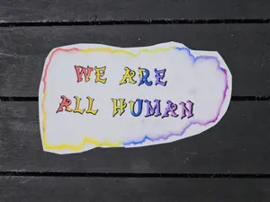 We Are All Human Transparent Sticker, Rainbow Decal, Human Rights