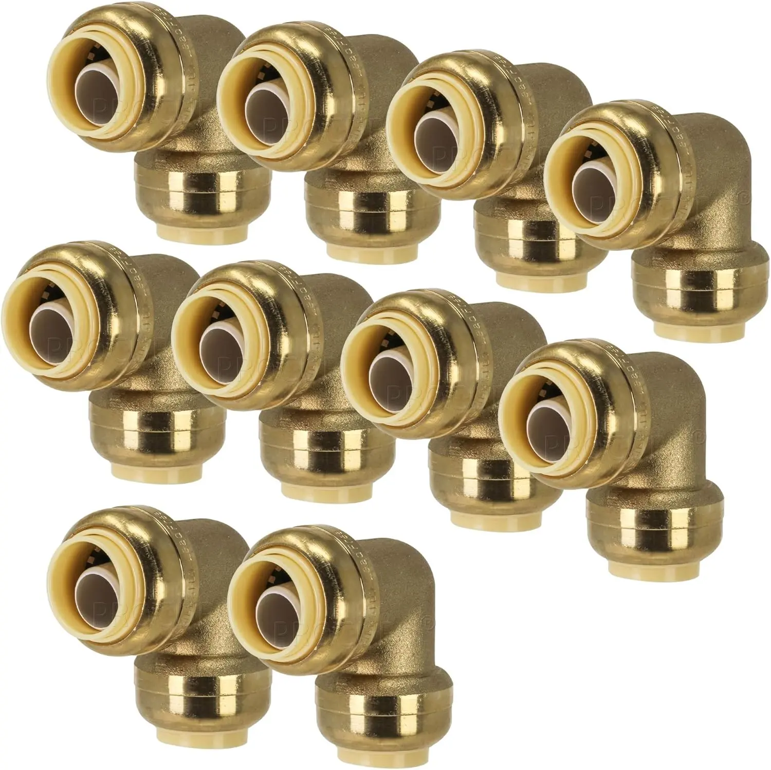 [10-Pack]  1/2-Inch Pushfit 90- Elbow, Push-to-Connect Plumbing Brass Fitting for Copper, PEX, CPVC, PE-RT Pipes (8X2012-10P)