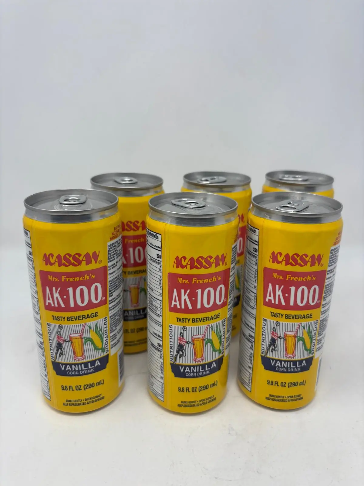 6 packs ACASSAN AK-100 Vanilla Tasty 8.4 fl oz Cans Mrs Frenchs Flavorful Drink