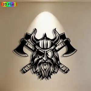 1pc Viking Helmet & Axe Metal Wall Art,Viking Statue Mural, Ideal Gift for Halloween, New Year, Viking Decor Enthusiasts, Weather-Resistant Metal Wall Decor Wall Sculptures, Perfect for Home Wall & Garden Fence, Nordic Culture Fans