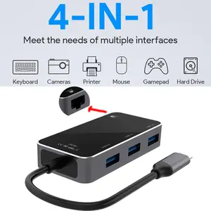 4IN1 USB-C to Ethernet Adapter HUB for MacBook Pro/Air Supports Keyboard Camera Printer Mouse Gamepad Hard Drive Versatile Connectivity