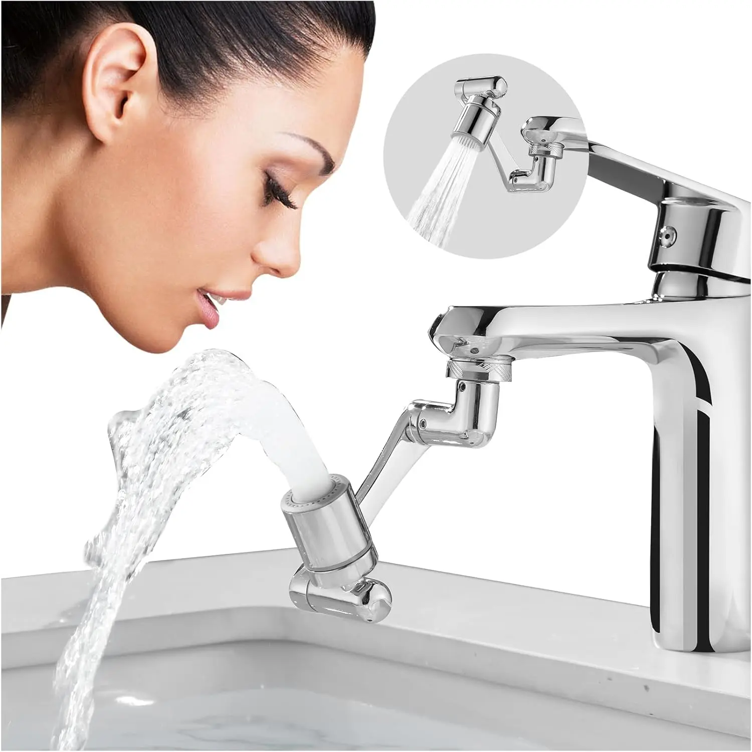 Patented Swivel Faucet Extender Sink Aerator NSF/ANSI 372 Standard | Bathroom/Kitchen Tap Extension Lead-free, 1440° Rotatable 2-Mode Water Splash Spray Attachment, Multifunctional Robotic Arm