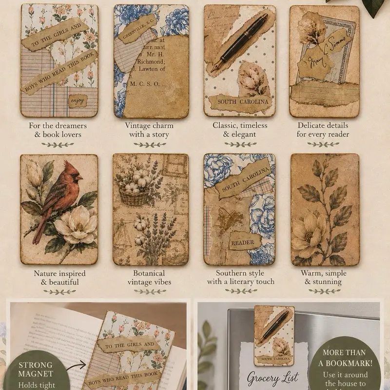 Handmade Magnetic Bookmark | Vintage Floral Bookmarks