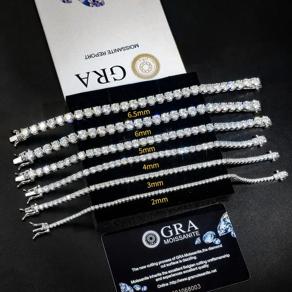 Unisex 925 Sterling Silver Moissanite Tennis Bracelet Gold Plated Fine Jewelry Classic Gift for Women Girlfriend 3/4/5/6mm Width